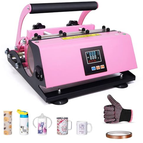 Naturalpowev Presse à Chaud Automatique pour gobelets, Presse à Chaud pour Tasses de 500 W, Chauffe Rapide et Uniforme, Presse à gobelet pour gobelets, Tasses, Verres et Mugs à Sublimation, Rose