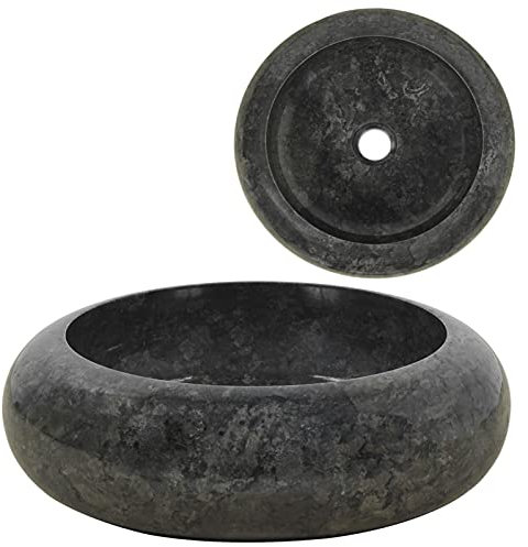 Brokky Lavabo 40 x 12 cm Marbre Noir,Vasque À Poser Salle De Bain,Lavabo Salle De Bain