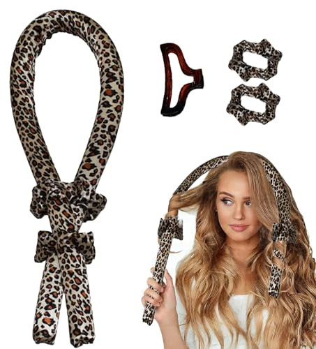 Satin Heatless Hair Curler, Stirnband Lockenwickler, Lockenwickler über Nacht, Haar Locken über Nacht, Heatless Curls Große Locken mit Haarnadel Rutschfest, für Mittleres Langes Haar (Leopardenmuster)