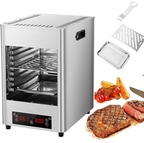 Asador EléCtrico Para Carne De 1700 W, Parrilla Comercial Para Carne De Interior, MáQuina Para Cocinar Carne, Parrilla Para Barbacoa Sin Humo, Horno Freidora De Aire De 1472 ℉,Metallic-110V