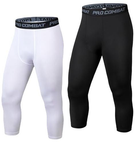 Legging Homme 3/4 Pantalons De Compression pour Hommes Sport Legging Base Layer Fitness À Leggings De Collant (Black White,S)