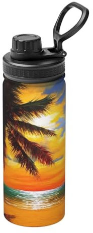 Bouteille d'eau isotherme en acier inoxydable avec motif palmier coucher de soleil 532 ml