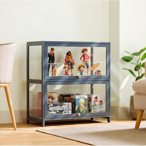 Bamboo Curio Vitrine mit Acrylglastür zur Aufbewahrung und Präsentation von Sammlerstücken, hohe Kapazität, starke Tragfähigkeit, 1 5-stöckige Vitrinen