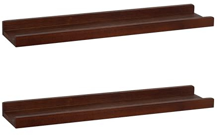 MITREL Breites Holz-Wandregal, Vintage-Schweberegal, Hängeregale, Wandmontage, für Badezimmer, 2er-Set, Walnuss, 60 x 13 x 4 cm