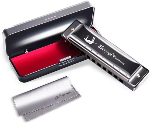Mundharmonika 10 Loch - Blues Harp Diatonische Mundharmonika mit Etui, Poliertuch, Anleitung, für Erwachsene, Anfänger und Schüler