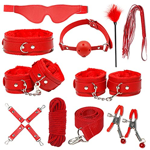 SJTJSPX Kit de Bondage Sexy,Set de Bondage B-D-S-M,Jouets Sexuels pour Couple Adultes,Accessoires Sexuels-Liens de Bondage-Anal Plug-Sm Retenue Poignet-Menottes-Masque Yeux-Sexuels Corps Toy