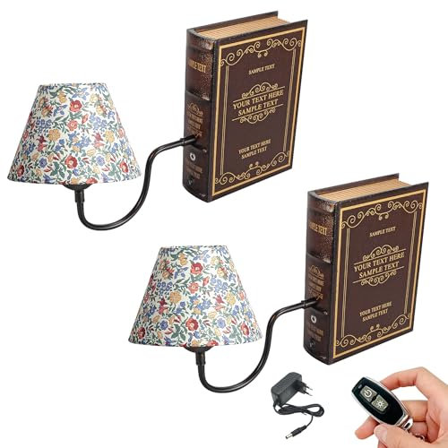 FSLiving LED Buchlampe mit Fernbedienung, Vintage Dimmbar Nachttischlampe mit Stoffschirm 1xE27-Fassung, Wiederaufladbare Tischlampe Zeitschaltuhr für Nachttisch Beistelltisch DZ0365-XHD-X2