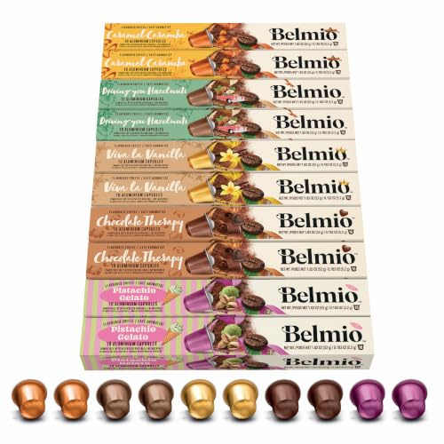 Belmio Capsules Nespresso Compatibles, Pack Bestsellers, Capsules de café moyennement torréfiées, Intensité 6, Qualité belge authentique, 5 variantes de saveurs, 100 unités