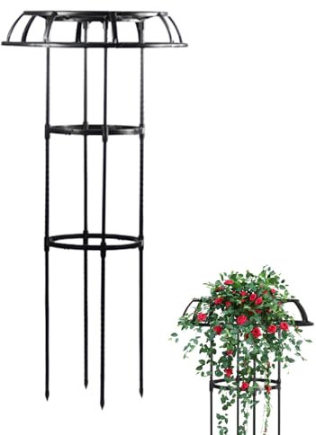 Garden Trellis for Climbing Plants - Steel Tube Support, Umbrella Shape Cage | 64.96in Tall Structure with Circular Base Design, Outdoor Vine Frame for Roses, Raspberries, and Flowering Bush Growth