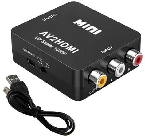 BOULESENM RCA Auf HDM1,Vidéo Audio Convertisseurs Adaptateur Support 720 1080P,AV Auf Hdm1 Adapter,hdm Audio Extractor,pour Caméra/PS2/SNES/VHS/Xbox/PS4/TV/DVD/Wii/Supportant PAL