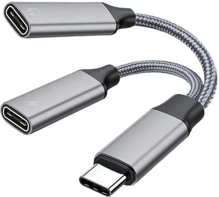 USB C Splitter 2 in 1 Type C USB Male to Double USB-C Female Converter | Dual USBC Headphone Data Power Audio Earphone Extension Cable Compatible with Samsung Galaxy Mac iPad Pro iPhone 16 15