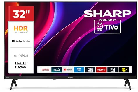 SHARP 32HE2345E – TiVo TV, 32 HD, Rahmenlos, 60 Hz, HDR10, 2x8 W Sound, 3X HDMI, 2X USB, Farbe: Schwarz