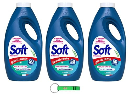 3x Soft Waschmittel Detersivo Lavatrice Hygiene - Flüssigwaschmittel - 50 Wäschen 2250ml + Beni Culinari Kostenloser Schlüsselanhänger