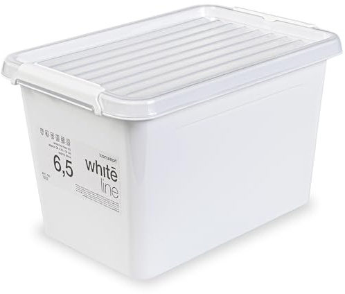 KONZEPT 6,5 L Aufbewahrungsbox mit Deckel und stabilen Clips – Stapelbar, robust & in elegantem Weiß – Ideal für Kleidung, Spielzeug & Lebensmittel
