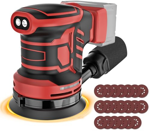 Cordless Sander for 18V Battery, Random Orbit Sanders 5 Inch Brushless with 6 Variable Speed 9700-19000RPM, 20PCS Sanding Discs & Dust Collector, Electric Sander for Sanding (No Battery)