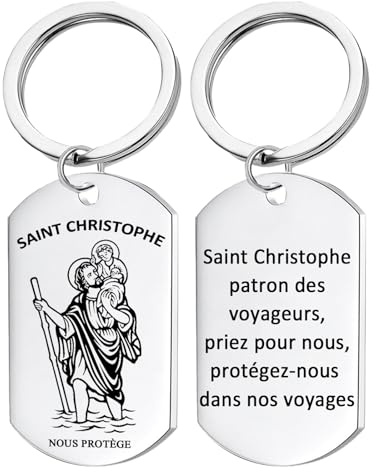 Saint Christopher Key Chain,Protection du Voyageur,Porte Clé St Christophe - Médaille de Protection Catholique avec Boîte Cadeau - Idée Cadeau pour Automobiliste,Pilote,Camionneur