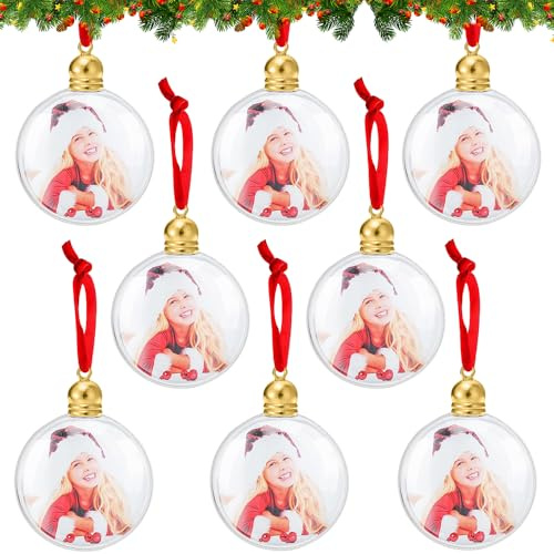 8 Stück Personalisierte Weihnachtskugeln mit Foto, Weihnachtskugeln Selbst Gestalten, Christbaumschmuck Fotos, Fotorahmen Christbaumschmuck zum Aufhängen, Weihnachtskugelns zum Befüllen für Deko