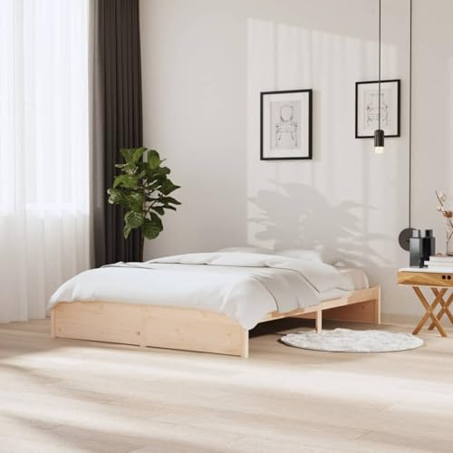 Gecheer Solid Pine Wood Bed Frame with Plywood Slat | 160x200cm Mattress Size | Rustic Design | Bedroom Furniture Model814959