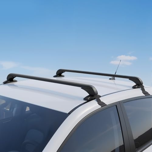 MEHOOSPVN Dachträger Universal 110 cm Schwarz, Aluminium Relingträger für offene Reling, Abschließbar, Tragfähigkeit bis 75 kg, Dachboxen oder als Skihalter Aerodynamisch & einfach montierbar