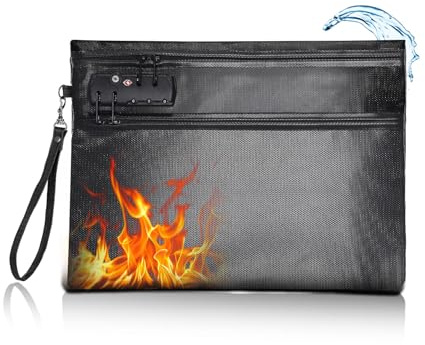 Gugxiom Feuerfeste Dokumententasche, 6400℉ wasserdichte Feuerfeste Geldtasche mit Schloss, Doppeltem Reißverschlussfach Glasfasermaterial für Bargeld, Reisepass, Bankkarten, Quittung