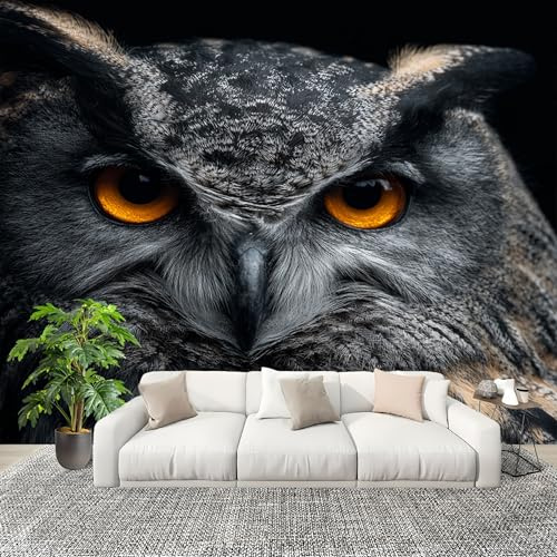 Genérico Papel Pintado Panorámico 200x140 cm Animales BúHo Primer Plano Personalizable Fotomurales No Tejido Póster Pared Decoración Negro 3D Duradero y Resistente a las manchas Fotomurales