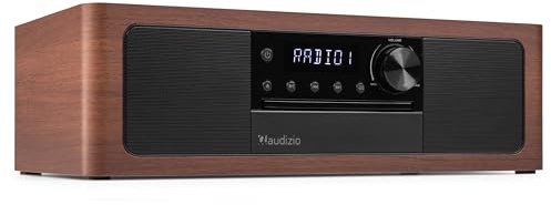 Audizio Lunata - DAB Radio mit CD Player, 100W Stereoanlage mit CD & Bluetooth 5.3 - Musikanlage mit HDMI, USB & AUX, DAB Plus Radio Musikanlage mit Fernbedienung - Schwarz/Holz
