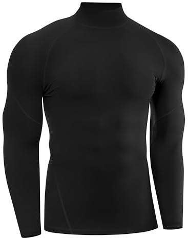 Runhit Men's Compression Long Sleeve Mock Neck Base Layer, UPF 50+ Quick Dry Running Top, Breathable Sports T Shirt for Gym Cycling Golf Football Training