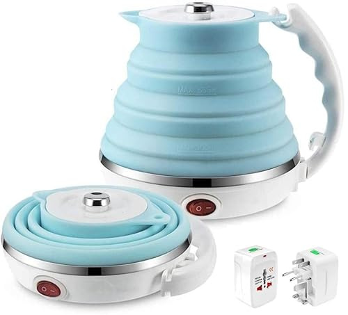Mini hopfällbar vattenkokare, resevattenkokare, for kaffe och te - livsmedelsklassad silikon dubbel spänning 110-220V, avtagbar nätsladd 550ML
