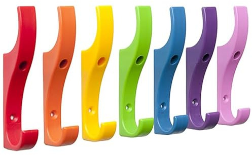 Toughook Original Unbreakable Hooks 10 Pack (Rainbow) Tough Heavy Duty Plastic Hook. Wall Mounted Pegs for Bathroom, Kitchen, Bedroom, Bag, Hat, Coats. Kid-Friendly Design for School, Home & Office
