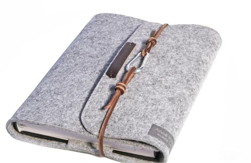 Hülle Kalender Notizbuch A5 grau Filz Hülle Leder retro Geschenk Schule