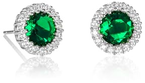 Diamond Treats Strahlenkranz-Ohrstecker aus 925 Sterling Silber mit Cubic Zirkonia in Weiß, Blau, Grün, und Rot, massive Silber runde Ohrstecker für Damen