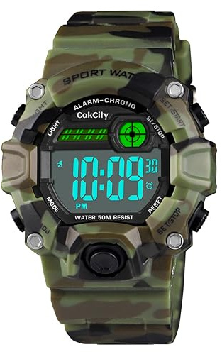 CakCity Kids Watch Boys Watches Ages 8-12 Camouflage Digital Outdoor Multifunctional Sport Toddler Watch Chronograph 50M Waterproof Alarm for Children with Silicone Band,Kids Gift
