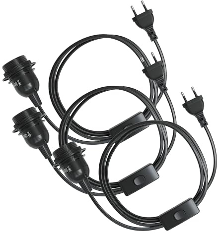 EAZY CASE - 3x Lampenfassung E27 mit Kabel [MIT SCHALTER] - Fassung E27 mit Kabel - Lampenfassung mit Schalter - Lampenkabel mit Fassung - Glühbirne mit Kabel - Lampenfassung mit Stecker - Für Lampen