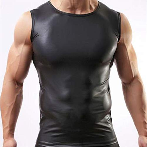 ZHER-LU - Chaleco de piel sexy para hombre, sin mangas/manga corta, camiseta de manga corta extra-large