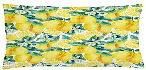 ABAKUHAUS Jardín Funda para Almohadón, Ramas de limón Citrus, Decorativo, Estampado en Ambos Lados, 40 x 90 cm, Verde Amarillo