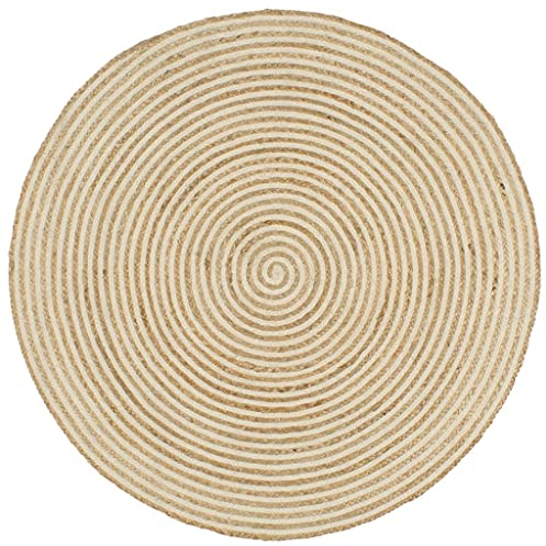 vidaXL Alfombra Tejida a Mano de Yute Trenzado Felpudo Moqueta Hogar Decoración Interior Exterior Hogar Casa Tapete Esterilla 90 cm Espirales Blanco