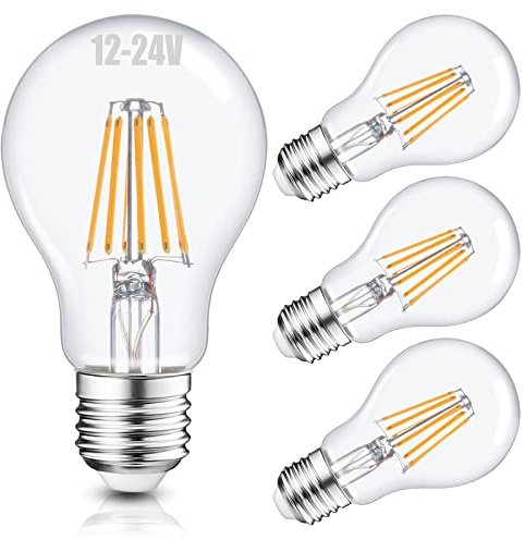 Haian Support Efficient 12V LED Bulb 6W 600Lm - E26/E27 Base - 12-24V AC/DC - 4 Pack - Ideal for Off-Grid Solar Battery Systems, RVs, Marine Lighting - Energy Saving 60W Equivalent - Warm White 2700K
