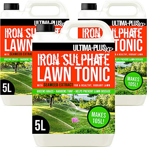 Ultima-Plus XP Iron Sulphate Lawn Tonic Liquid Fertiliser with Seaweed Extract - Provides Greener Grass and Hardens Turf (15 Litres)