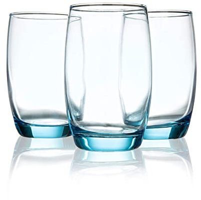 Burns Glass 13 Oz Italian-Style Drinking Glasses, Set of 6 Stemless Wine Glasses Clear Blue Drinks Glass Glassware, Girls Men Women Wedding Bridesmaid Birthday Gifts