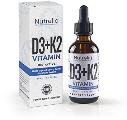 Nutroliq Vitamin D3 + K2 Liquid Drops - 4000IU Vit D3, 100mcg Vit K as MK7, MCT, Extra Virgin Olive Oil - For Immune & Bone Health, Better Energy, Calcium Absorption - Natural Peppermint Flavour, 60ml
