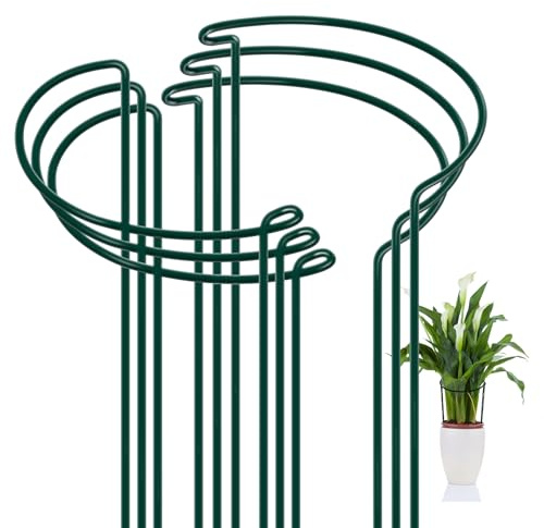FEED GARDEN 6 Pack Plant Support Stakes, Peony Cages and Supports, Metal Garden Plant Stake(10 Wide x 16 High) Green Half Round Plant Support Rings for Outdoor Indoor Plants, Tomato, Hydrangea