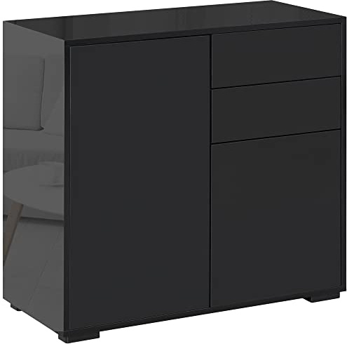 HOMCOM High Gloss Frame Sideboard, Side Cabinet, Push-Open Design with 2 Doors for Living Room, Bedroom, Black
