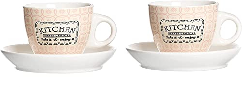Ritzenhoff & Breker Espressotassen Retro Kitchen 2er Set I kleine Becher mit Henkel alternativ auch für Kaffee Lungo Americano Ristretto & Co I Porzellan Tasse mit Unterteller 80 ml in Creme Rose
