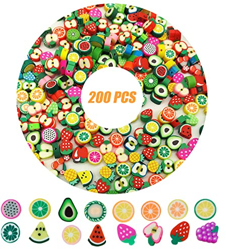 TONAUP 200 STK Obst Perlen zum Auffädeln, Weiche Keramik Beads, DIY Armband Zubehör zur Herstellung von Halskettenschmuck, Mixed Fruit Polymer Clay Beads