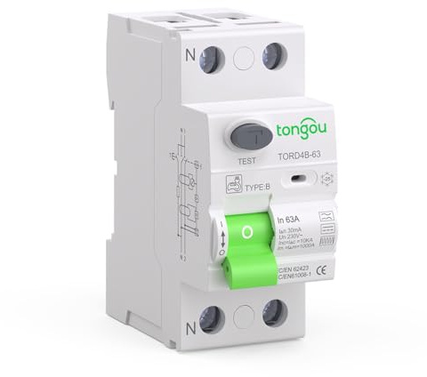 TONGOU Type B RCD Circuit Breaker - 63A 30mA 1P+N 230V 10kA RCD RCCB, A High-Performance Leakage Protection Device Designed for Inverters, EV Charging Stations, and Solar Power Systems