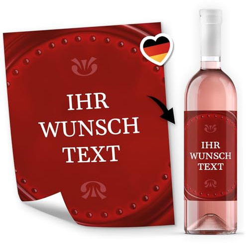 8 Flaschenetiketten selbstklebend mit Text personalisiert - Etikett Rotes Siegel - Flaschen Aufkleber für Wein oder Sekt