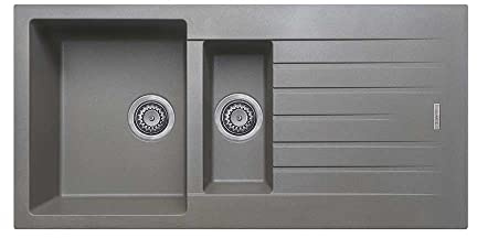 Cookology Arezzo Double Bowl Granite Composite Kitchen Sink - 1.5 Inset and Drainer - Grey