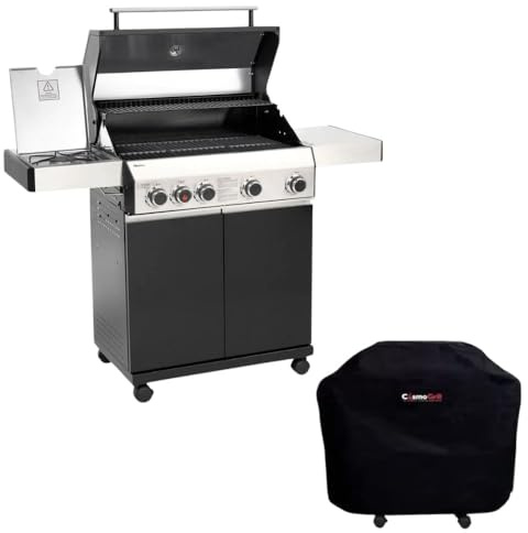 CosmoGrill Premium Black 5 Gas Burner 4+1 Barbecue Grill with Waterproof Cover, Ceramic Sear & Ring Side Burner, Built-in Temperature Gauge for Home Garden Party Outdoor Cooking