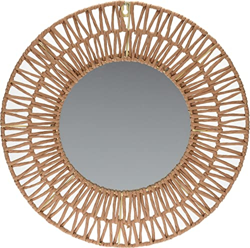 Spetebo Wandspiegel mit Rahmen aus Papier Bast - 45 cm - Wandspiegel mit Dekor rund - Spiegel Wandschmuck Hängedeko Wanddeko