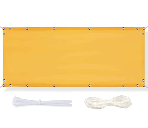 Timizi Balkon Sichtschutz 80x350cm, Blickdichte Balkonumspannungen Wind- und Regendicht Sonnenschutz Zaun Sichtschutz für Balkon und Terrasse Garten. - Gelb